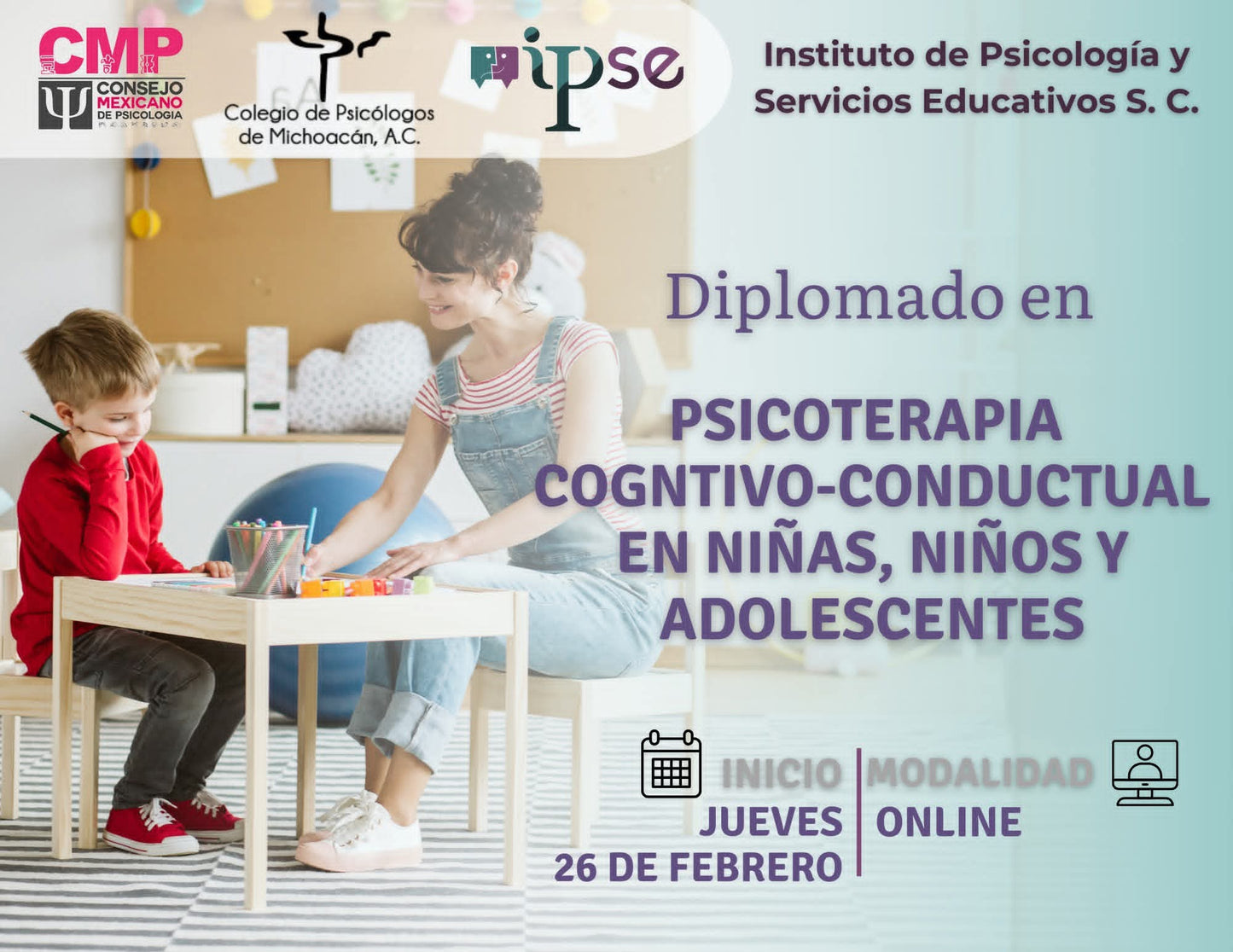 Diplomado en Psicoterapia Cognitivo-Conductual en niñas, niños y adolescentes.